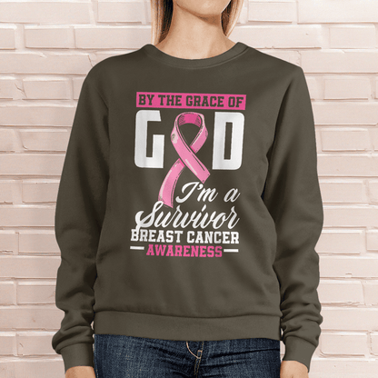 By The Grace God I'm A Survivor Breast Cancer Awareness T-Shirt, Special Gift for Breast Cancer Warrior