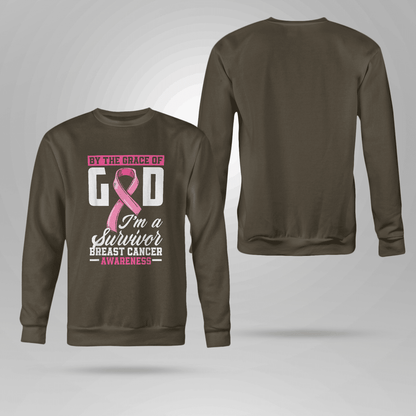 By The Grace God I'm A Survivor Breast Cancer Awareness T-Shirt, Special Gift for Breast Cancer Warrior