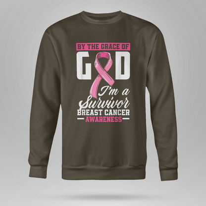 By The Grace God I'm A Survivor Breast Cancer Awareness T-Shirt, Special Gift for Breast Cancer Warrior