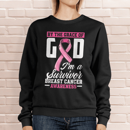 By The Grace God I'm A Survivor Breast Cancer Awareness T-Shirt, Special Gift for Breast Cancer Warrior