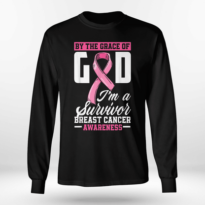 By The Grace God I'm A Survivor Breast Cancer Awareness T-Shirt, Special Gift for Breast Cancer Warrior