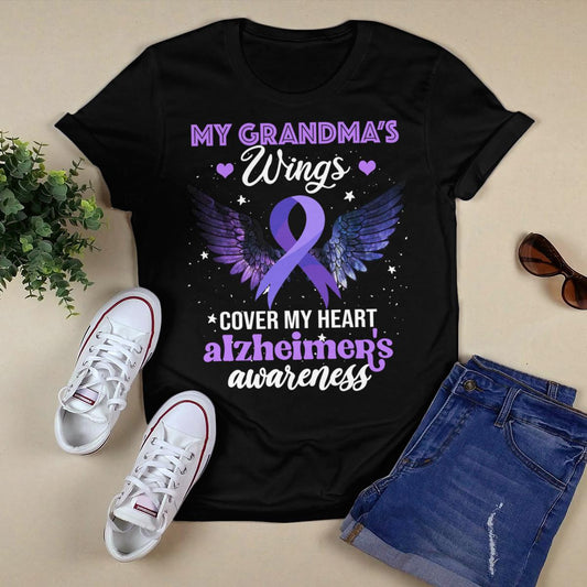 Support Alzheimer's Shirt, Alzheimer Dad Mom Tee, Alzheimer's gift, Gift For Her, Gift For Him My Grandma's Wing Cover My Heart 2247