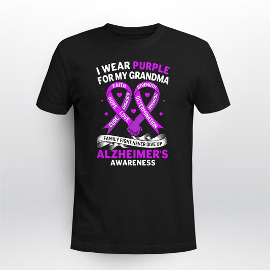 Support Alzheimer's Shirt, Alzheimer Dad Mom Tee, Alzheimer's gift, Gift For Her, Gift For Him I Wear Purple For My Grandma