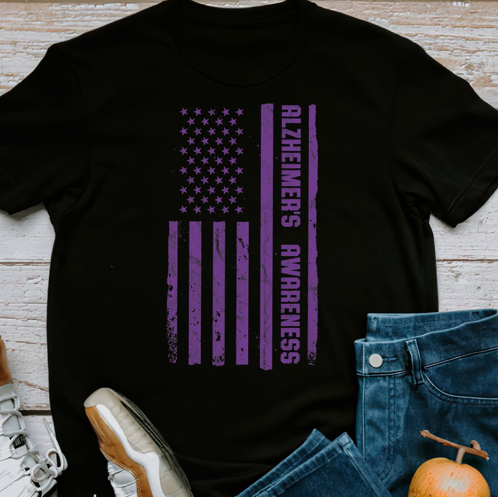 Alzheimer Awareness American Flag 2320