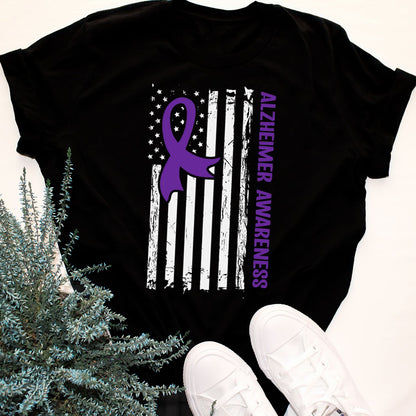 Alzheimer Awareness American Flag 2320