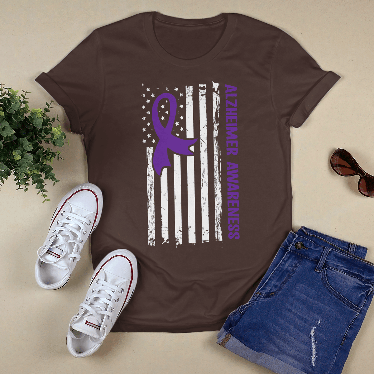 Alzheimer Awareness American Flag 2320