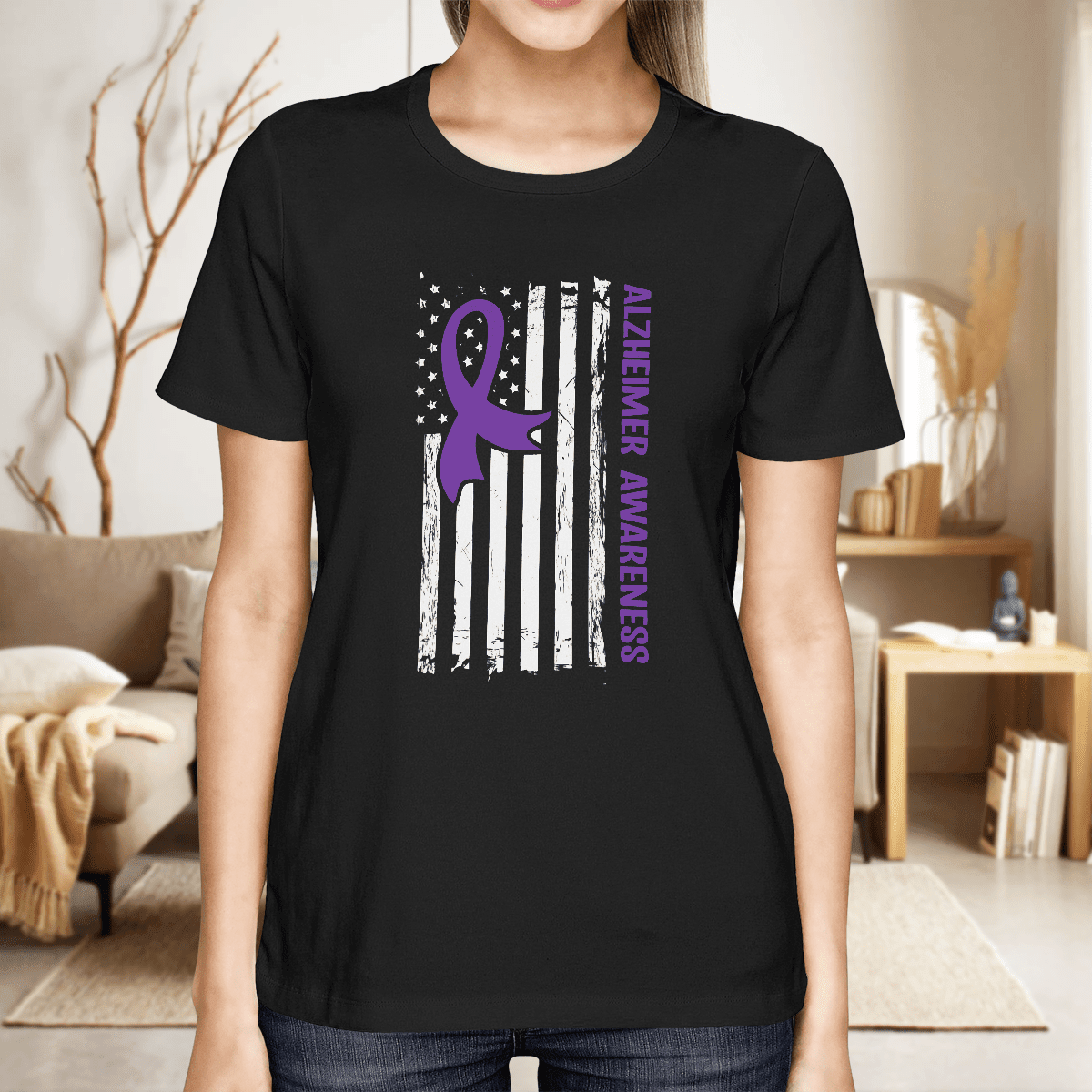 Alzheimer Awareness American Flag 2320