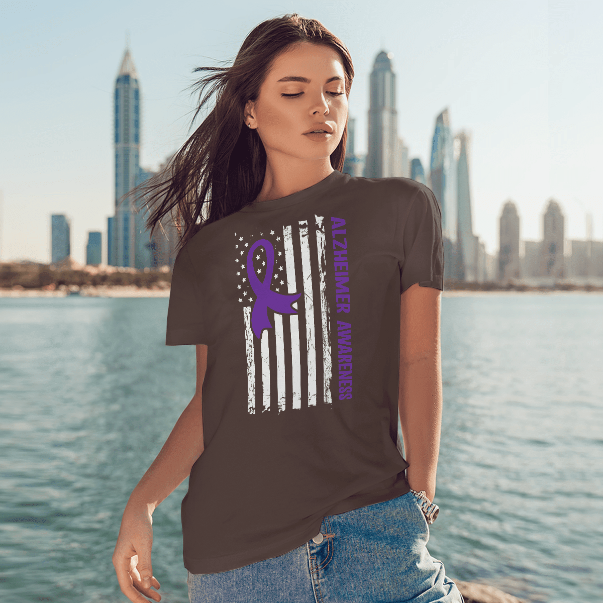 Alzheimer Awareness American Flag 2320