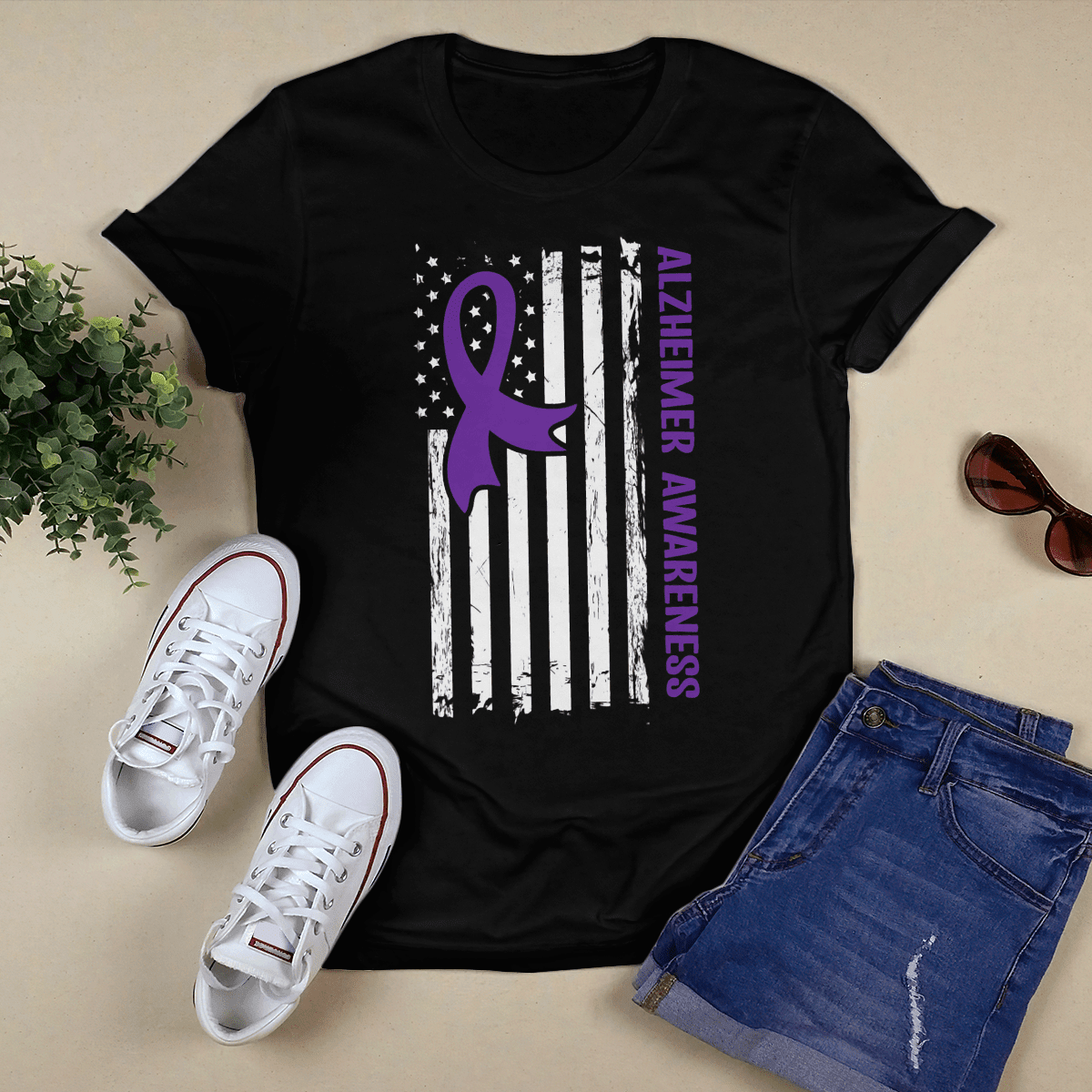 Alzheimer Awareness American Flag 2320