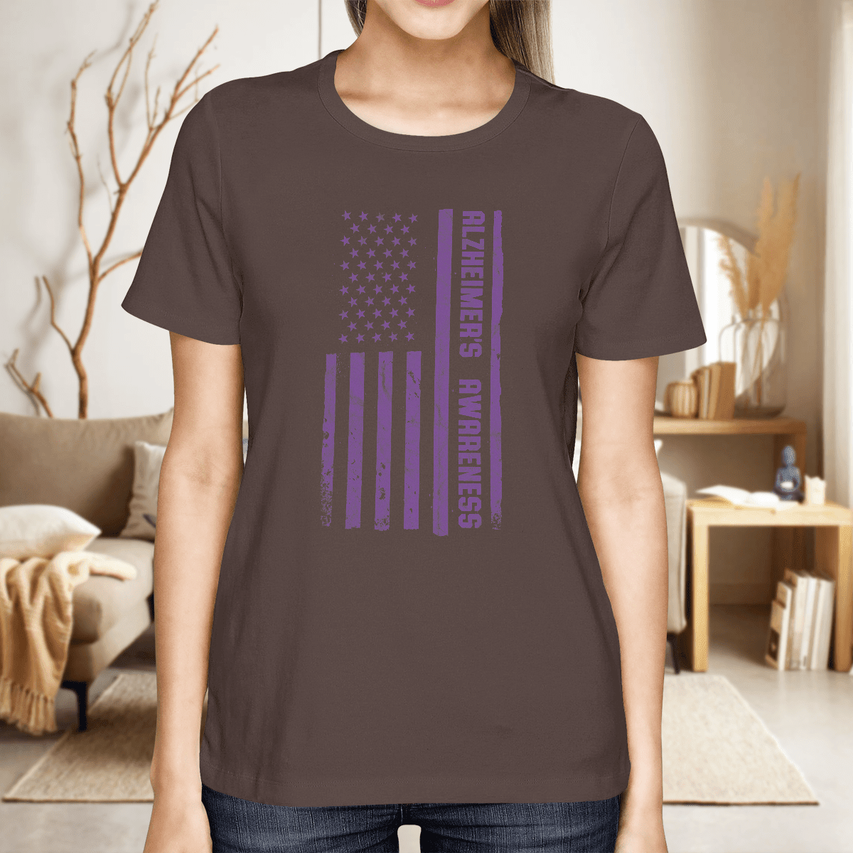 Alzheimer Awareness American Flag 2320