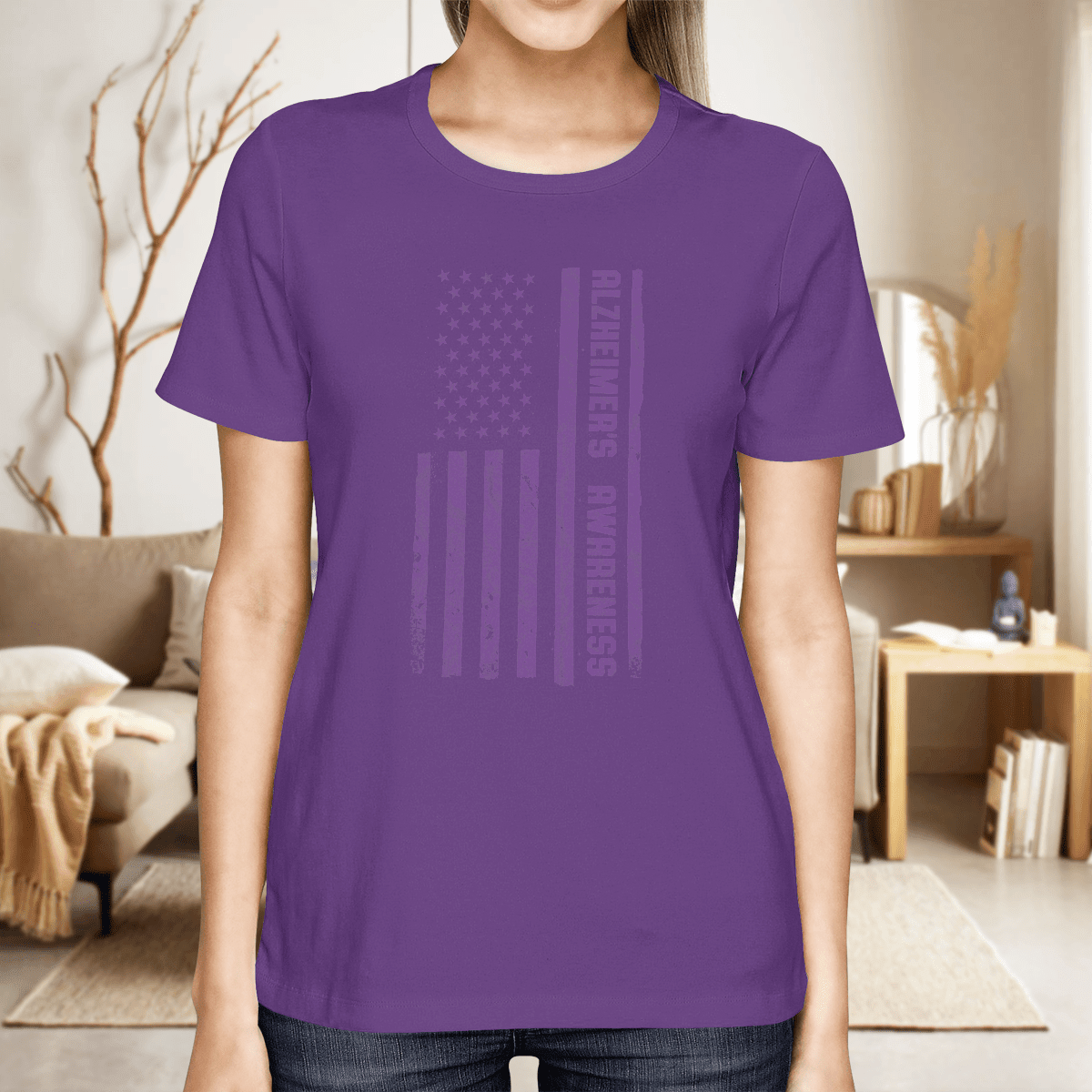 Alzheimer Awareness American Flag 2320