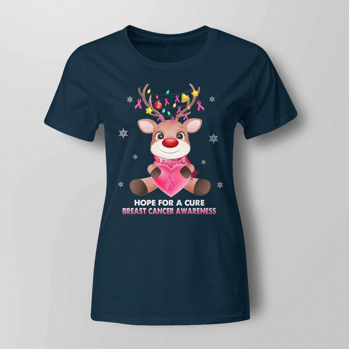 Breast Cancer Christmas Reindeer Pink Ribbon Xmas Brc2345