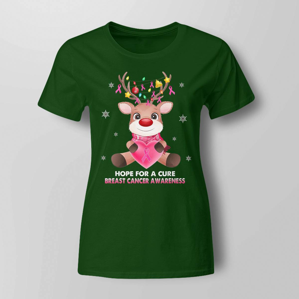 Breast Cancer Christmas Reindeer Pink Ribbon Xmas Brc2345