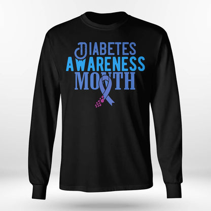 Diabetes Awareness Month Blue Love Ribbon Support T1D T2D Dab2345