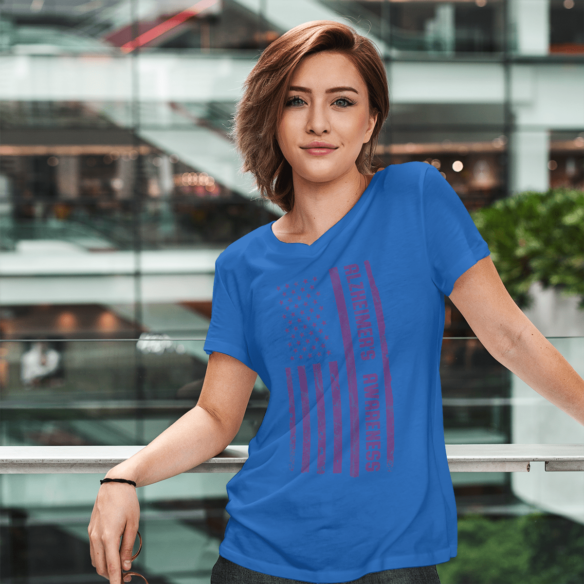 Alzheimer Awareness American Flag 2320