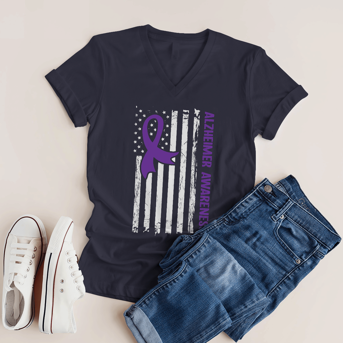 Alzheimer Awareness American Flag 2320