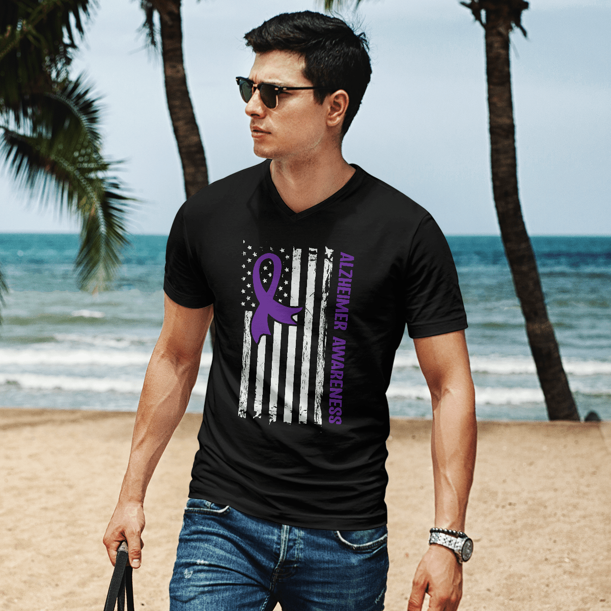 Alzheimer Awareness American Flag 2320