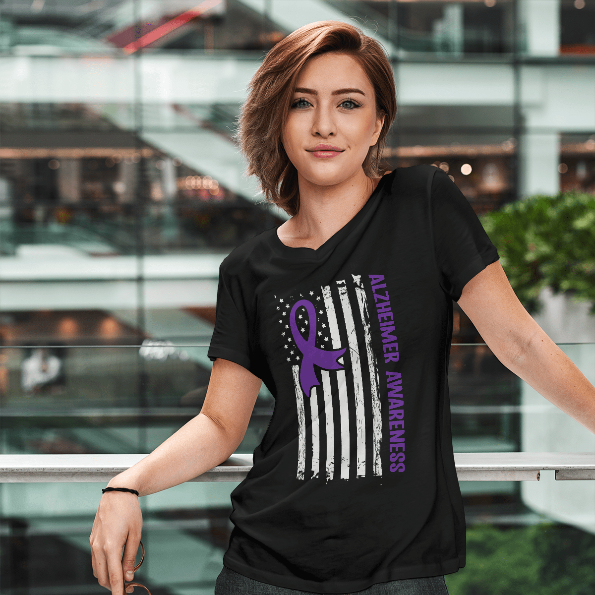 Alzheimer Awareness American Flag 2320