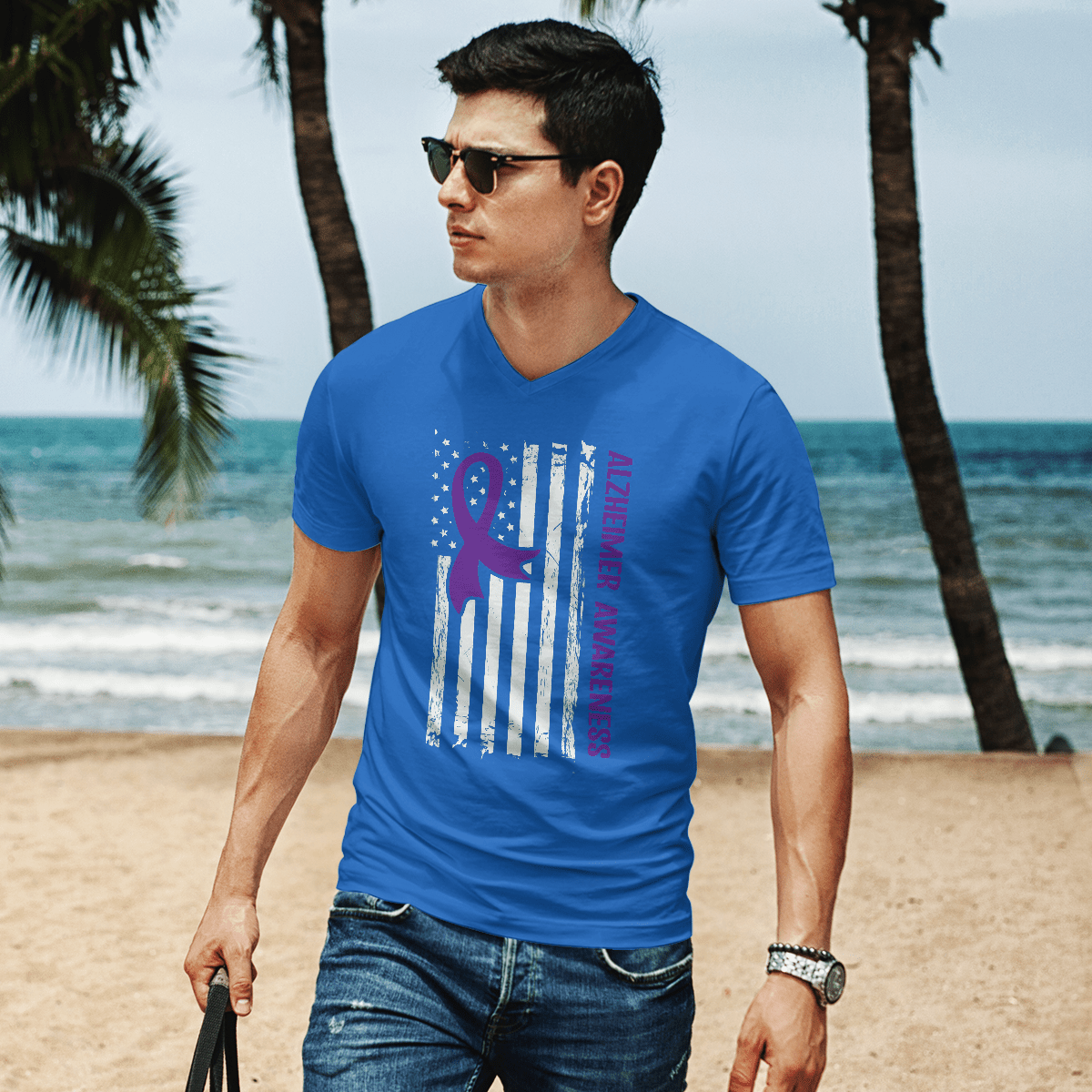 Alzheimer Awareness American Flag 2320