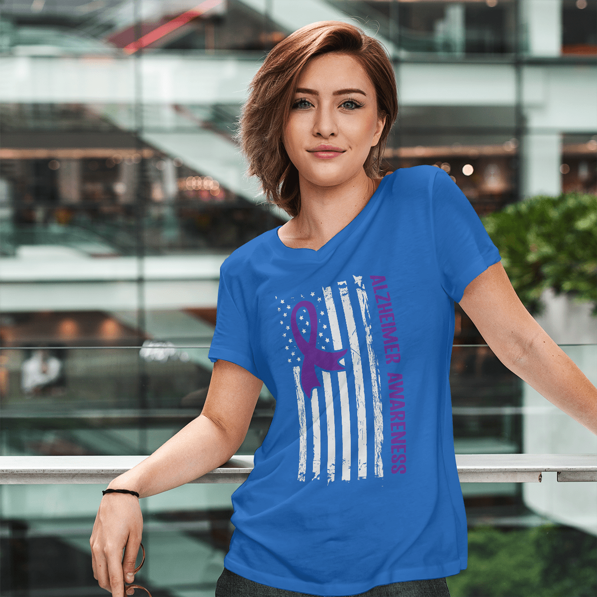 Alzheimer Awareness American Flag 2320