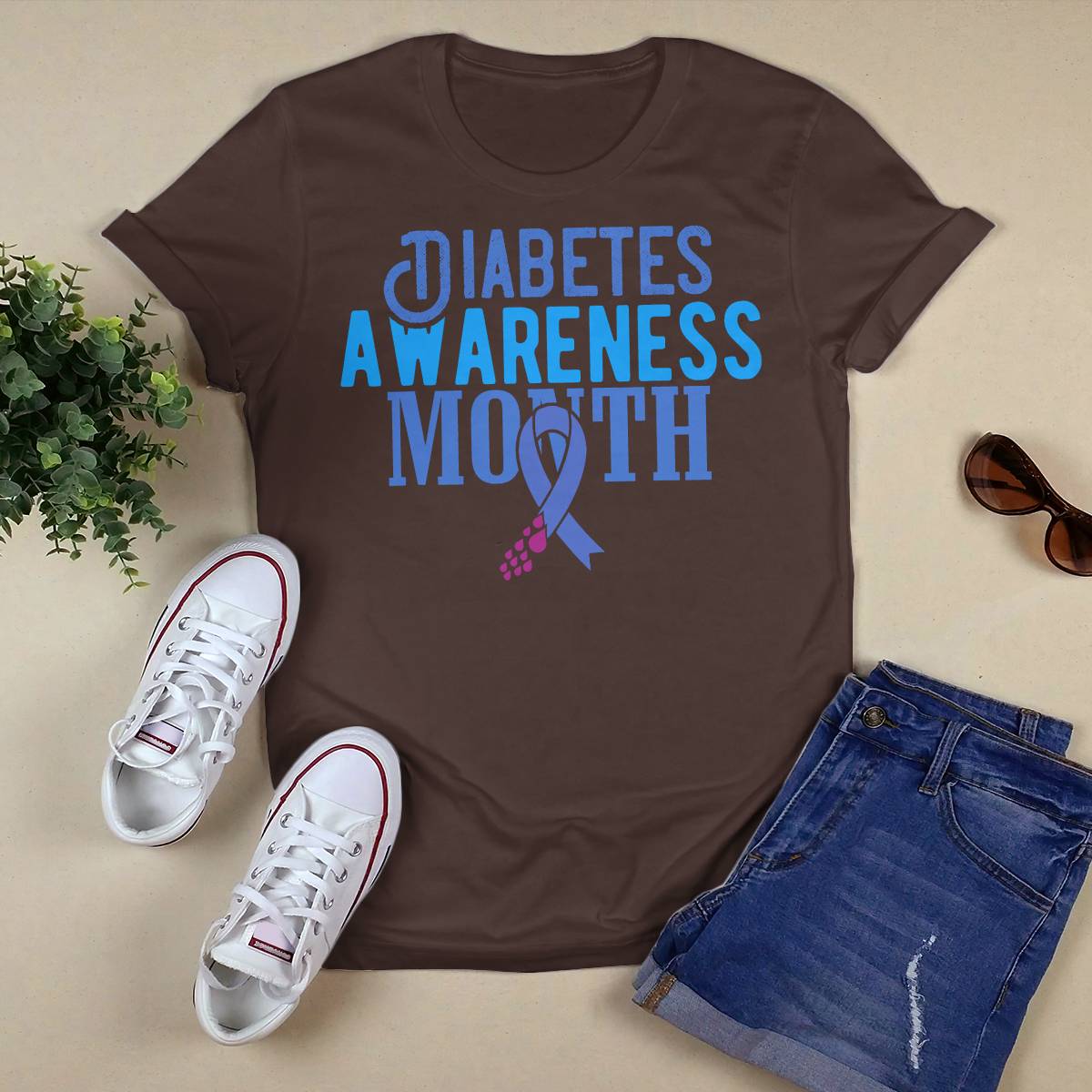 Diabetes Awareness Month Blue Love Ribbon Support T1D T2D Dab2345