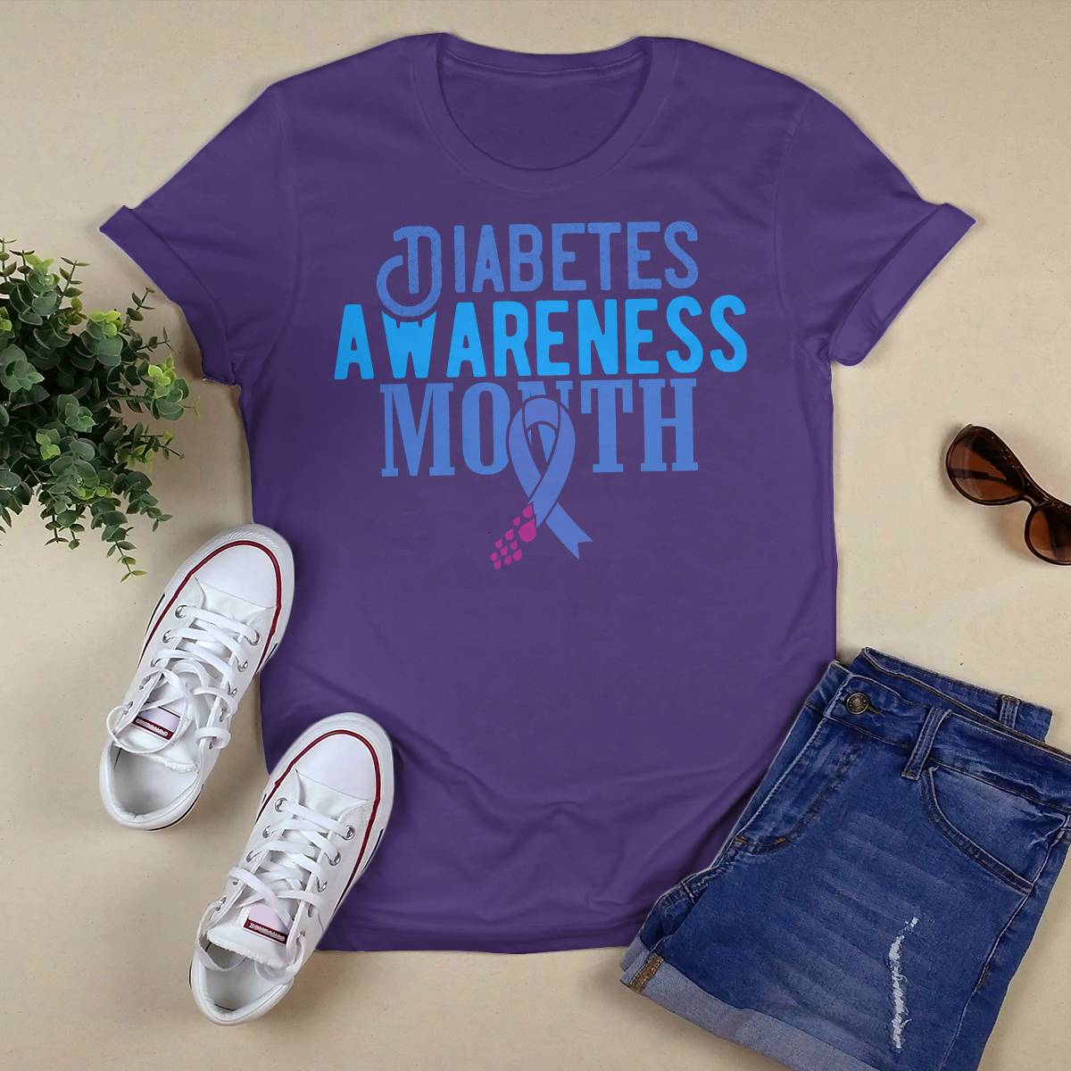 Diabetes Awareness Month Blue Love Ribbon Support T1D T2D Dab2345