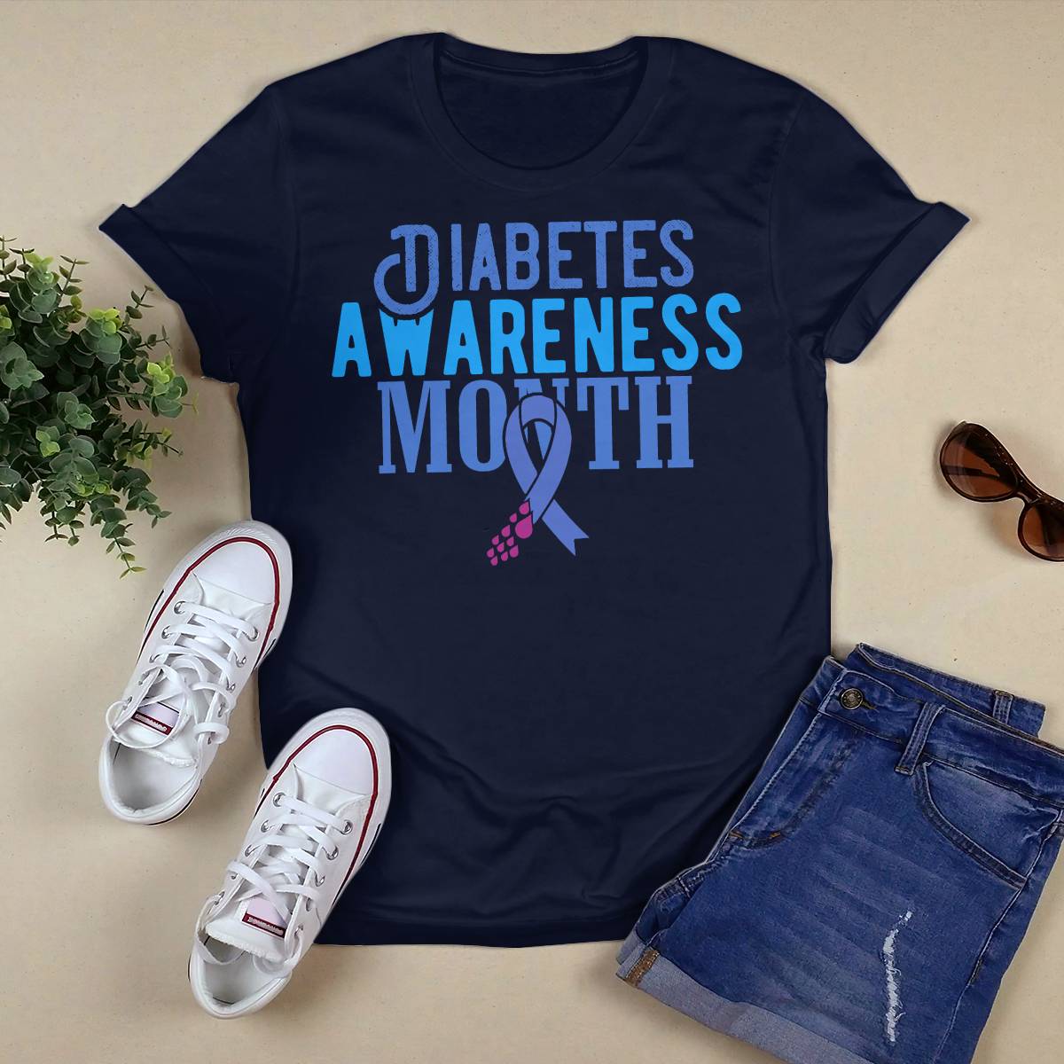 Diabetes Awareness Month Blue Love Ribbon Support T1D T2D Dab2345