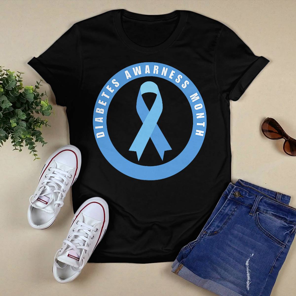 Diabetes Awareness Month Blue Love Ribbon Support T1D T2D Dab2345