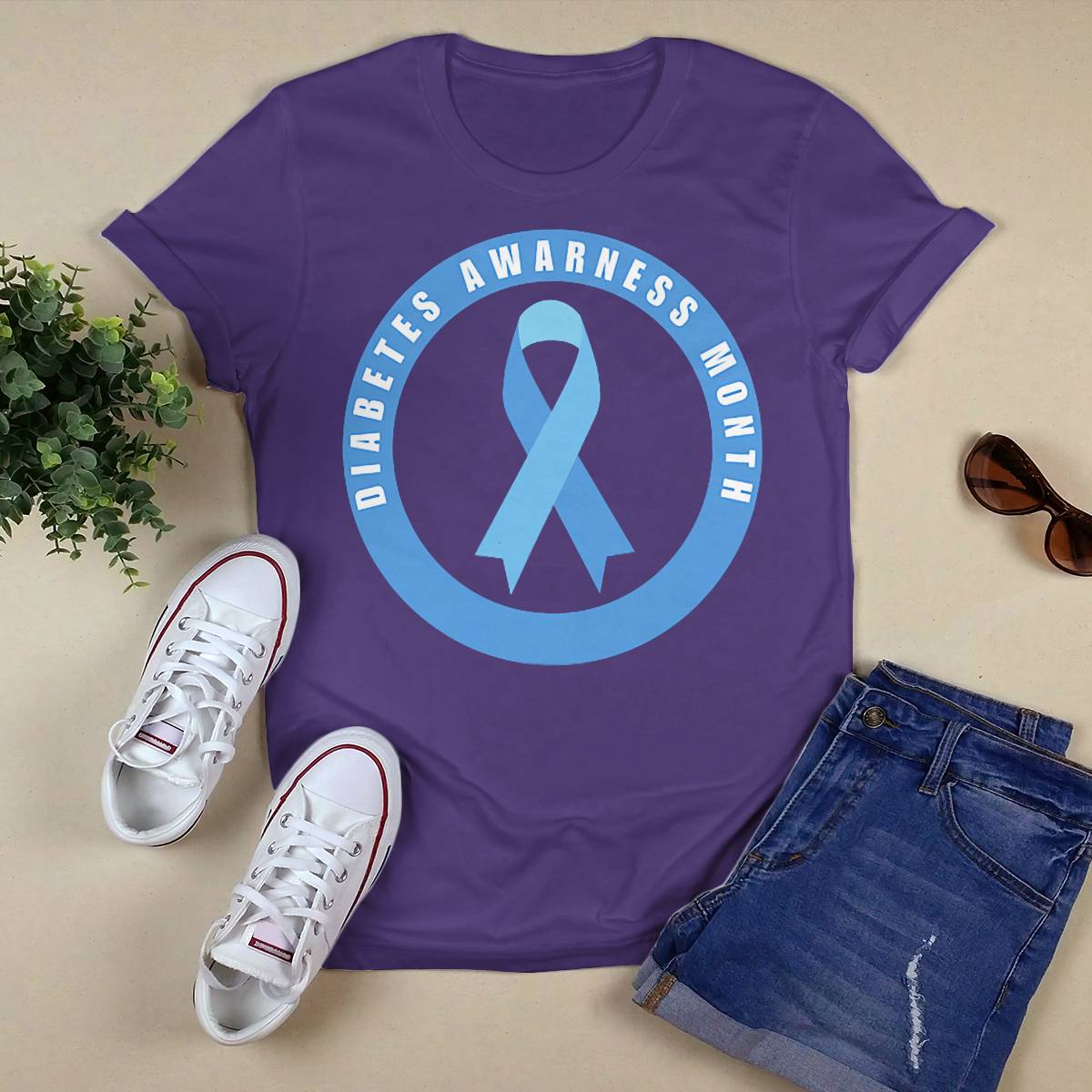 Diabetes Awareness Month Blue Love Ribbon Support T1D T2D Dab2345