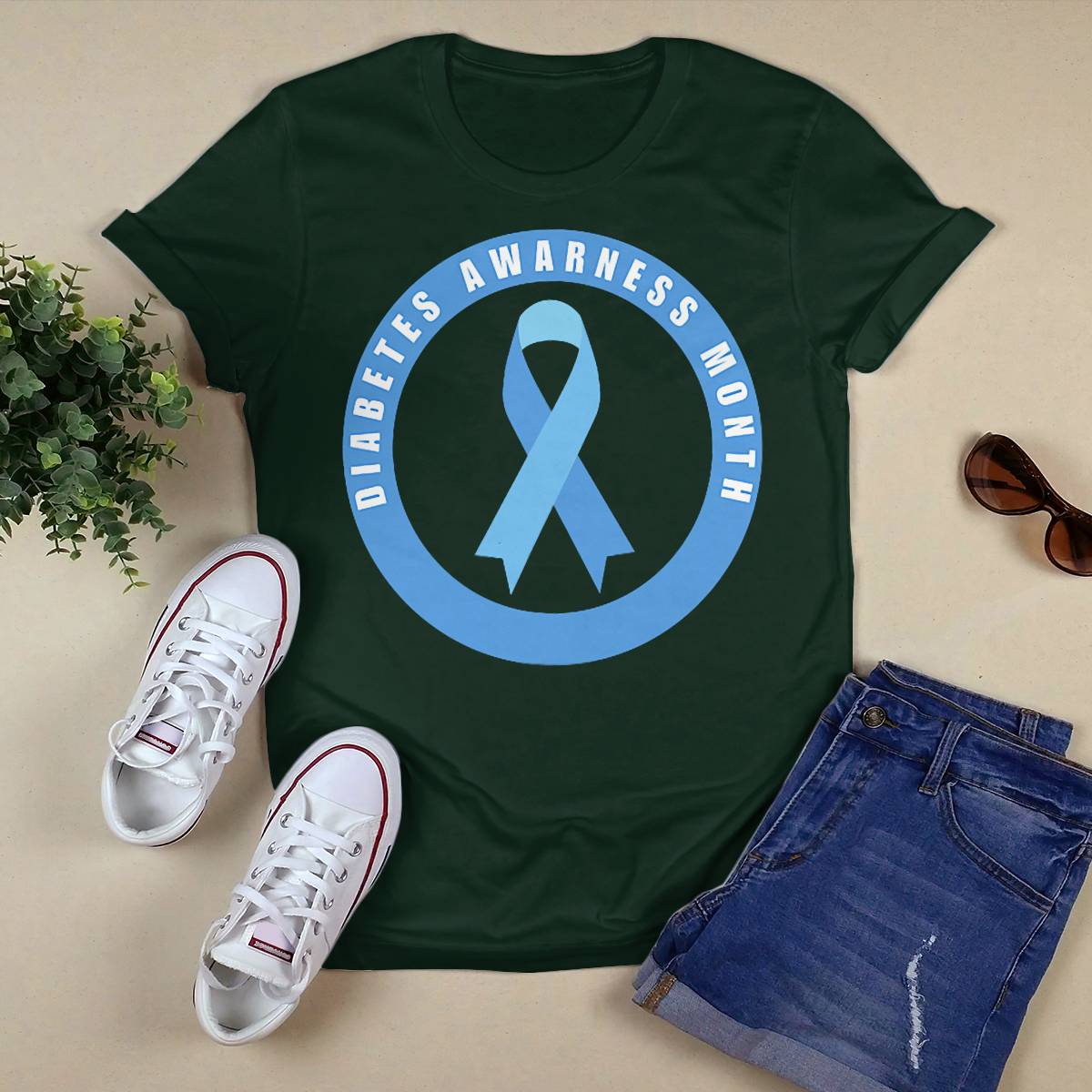 Diabetes Awareness Month Blue Love Ribbon Support T1D T2D Dab2345