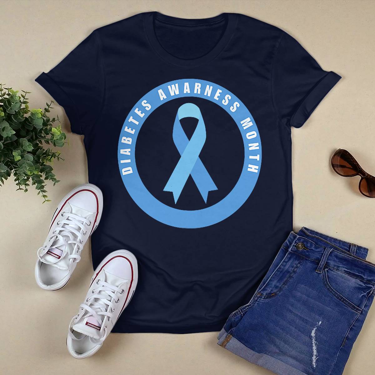 Diabetes Awareness Month Blue Love Ribbon Support T1D T2D Dab2345