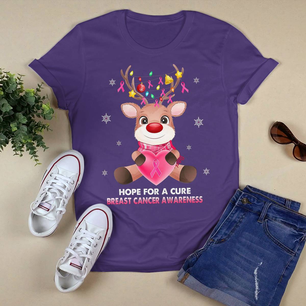 Breast Cancer Christmas Reindeer Pink Ribbon Xmas Brc2345