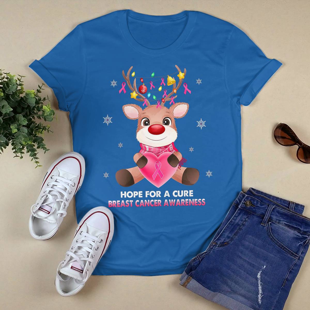 Breast Cancer Christmas Reindeer Pink Ribbon Xmas Brc2345