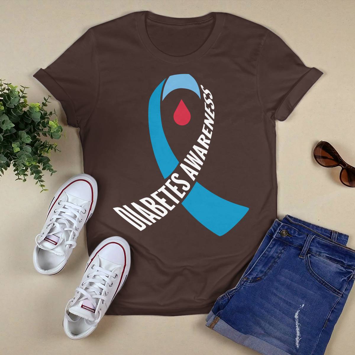 Diabetes Awareness Month Blue Love Ribbon Support T1D T2D Dab2345