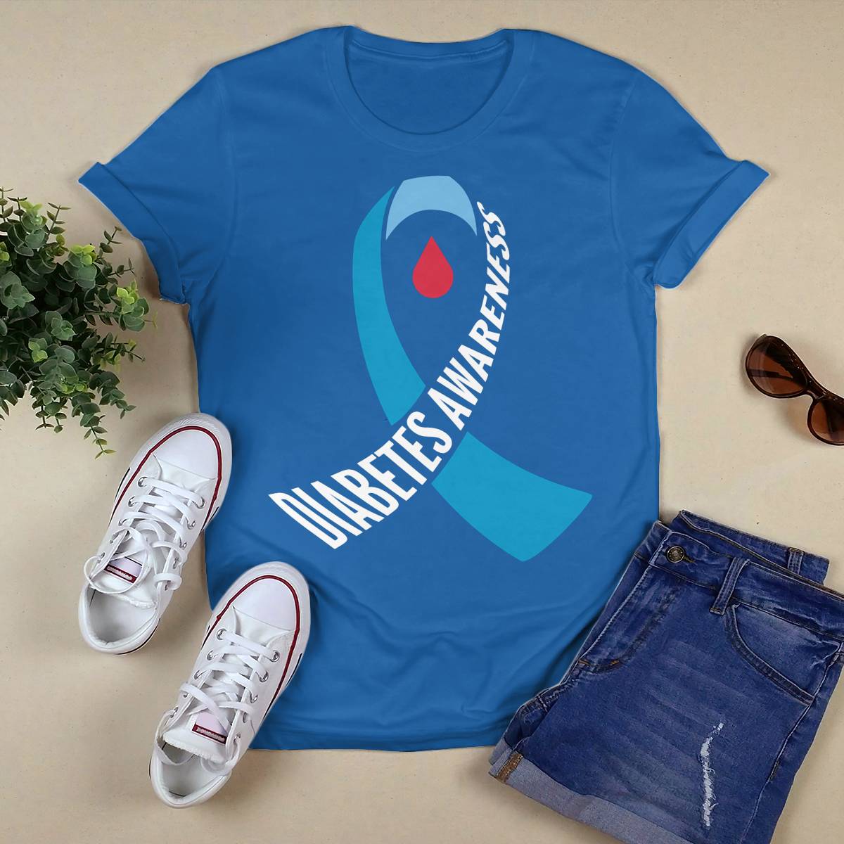 Diabetes Awareness Month Blue Love Ribbon Support T1D T2D Dab2345