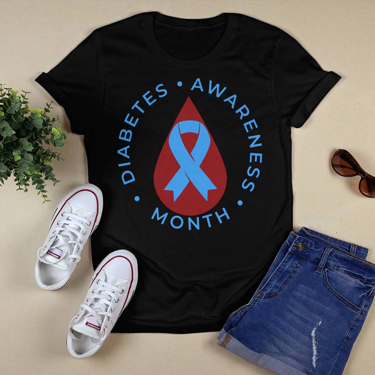 Diabetes Awareness Month Diabetic Blue Love Ribbon T1D T2D Dab2345
