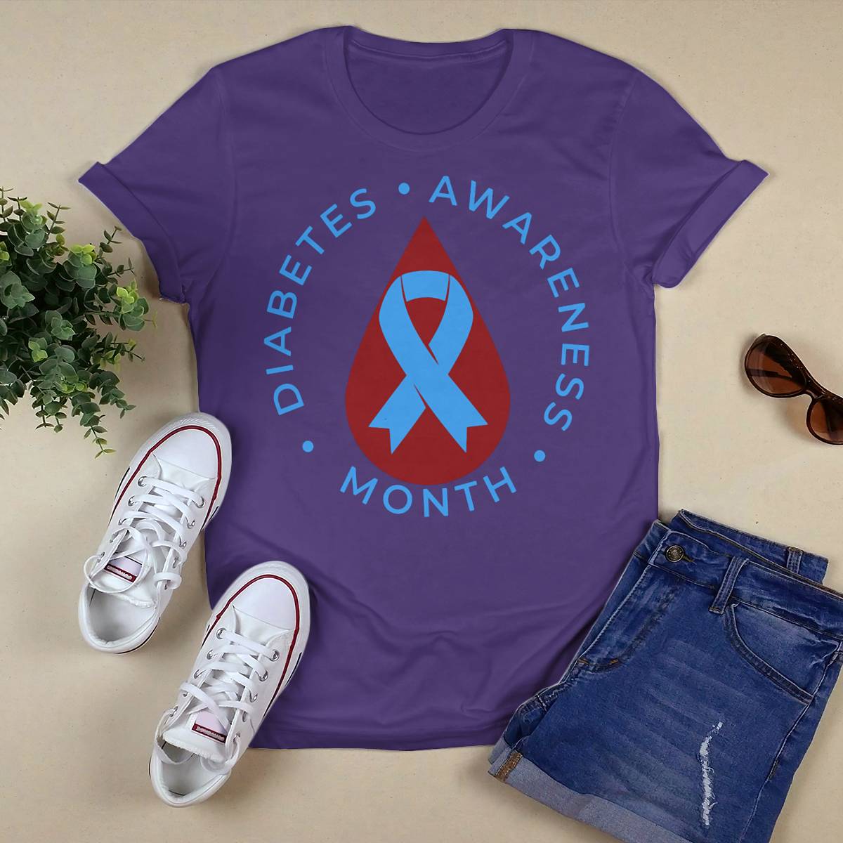 Diabetes Awareness Month Diabetic Blue Love Ribbon T1D T2D Dab2345