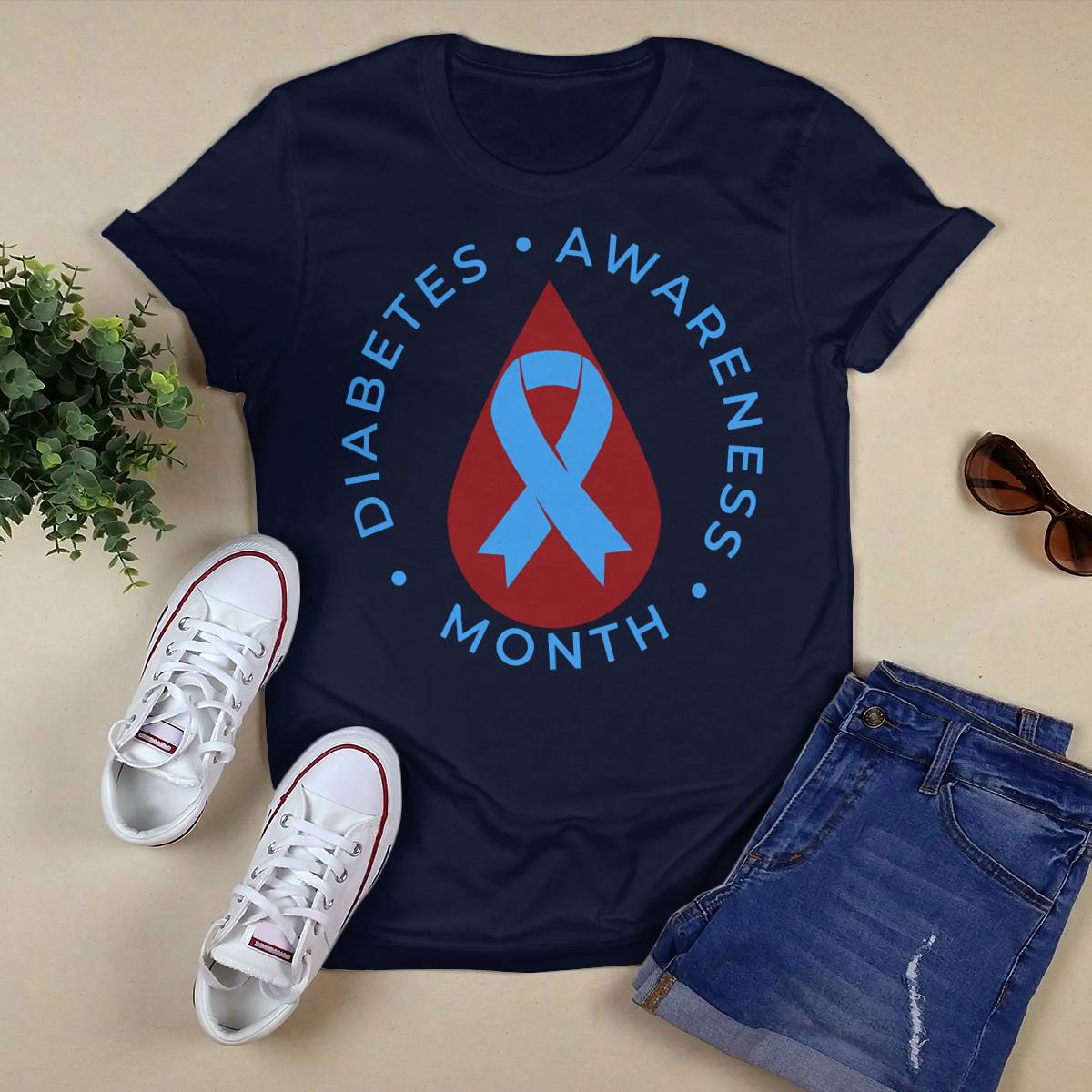 Diabetes Awareness Month Diabetic Blue Love Ribbon T1D T2D Dab2345
