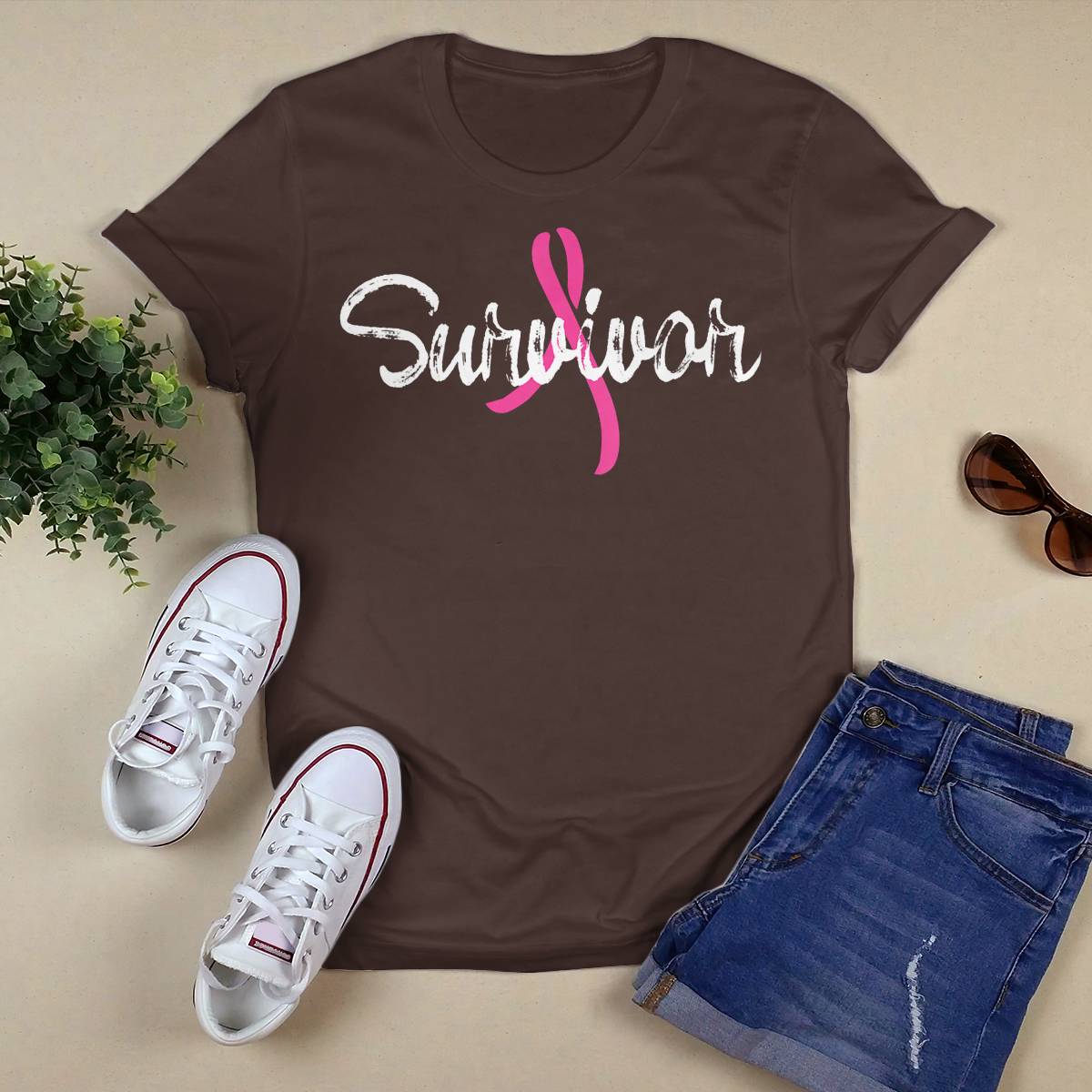 Womens Breast Cancer Awareness Survivor Pink Ribbon Gift V-Neck Brc2344