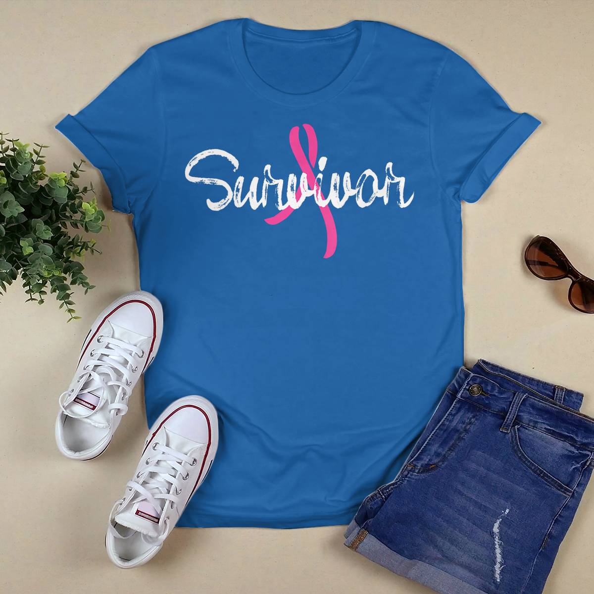 Womens Breast Cancer Awareness Survivor Pink Ribbon Gift V-Neck Brc2344