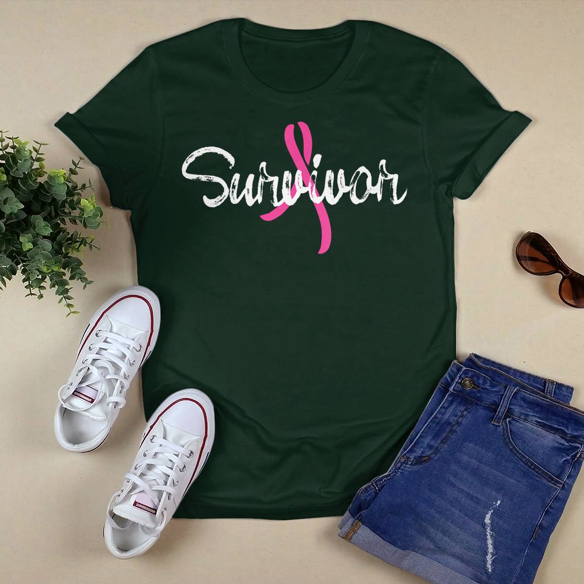 Womens Breast Cancer Awareness Survivor Pink Ribbon Gift V-Neck Brc2344